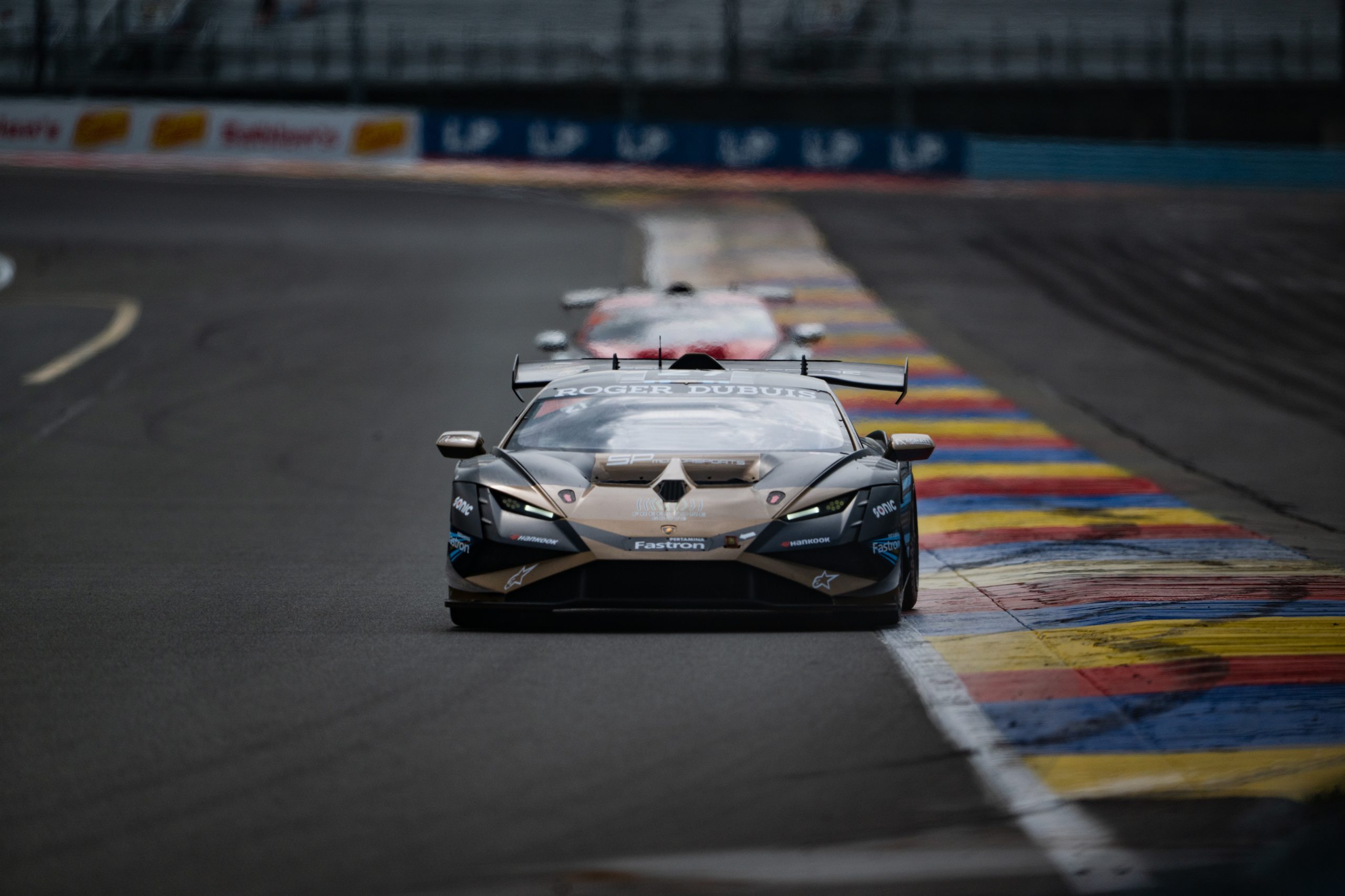 SP Motorsports #27 Lamborghini Huracan Super Trofeo cornering at Watkins Glen